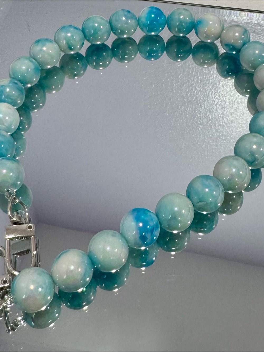 New Sea Glass Blue Beaded Key Holder with Silver Clasp